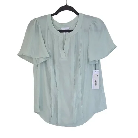 Liz Claiborne Womens Seagreen Pleated Short Sleeve Blouse XS - Picture 3 of 7